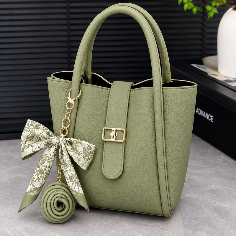Green Tote Bag With Silk Scarf Charm