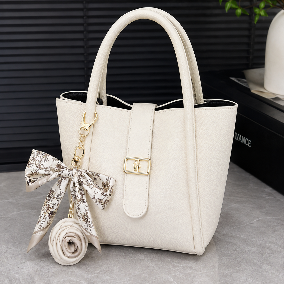 Green Tote Bag With Silk Scarf Charm