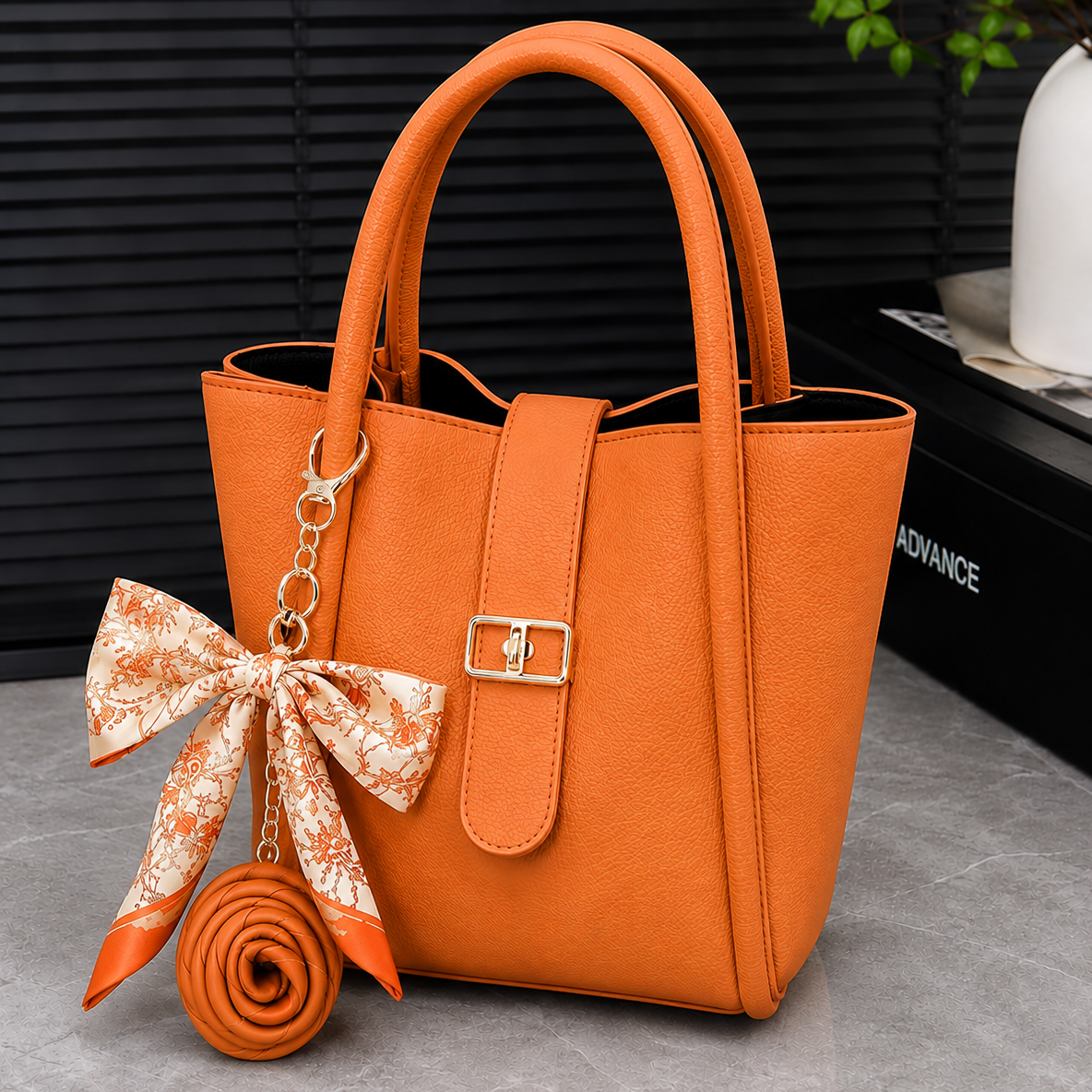 Green Tote Bag With Silk Scarf Charm