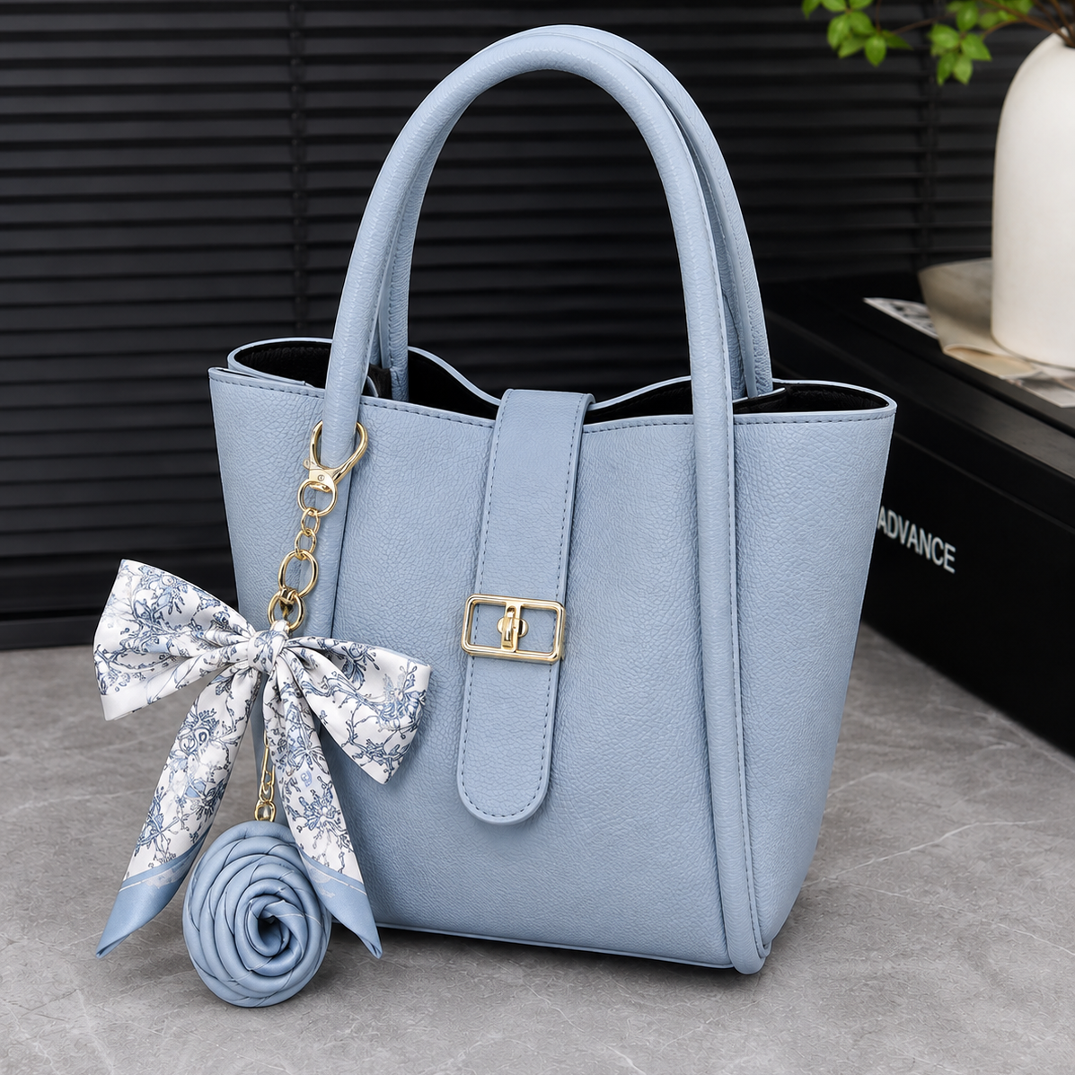 Green Tote Bag With Silk Scarf Charm